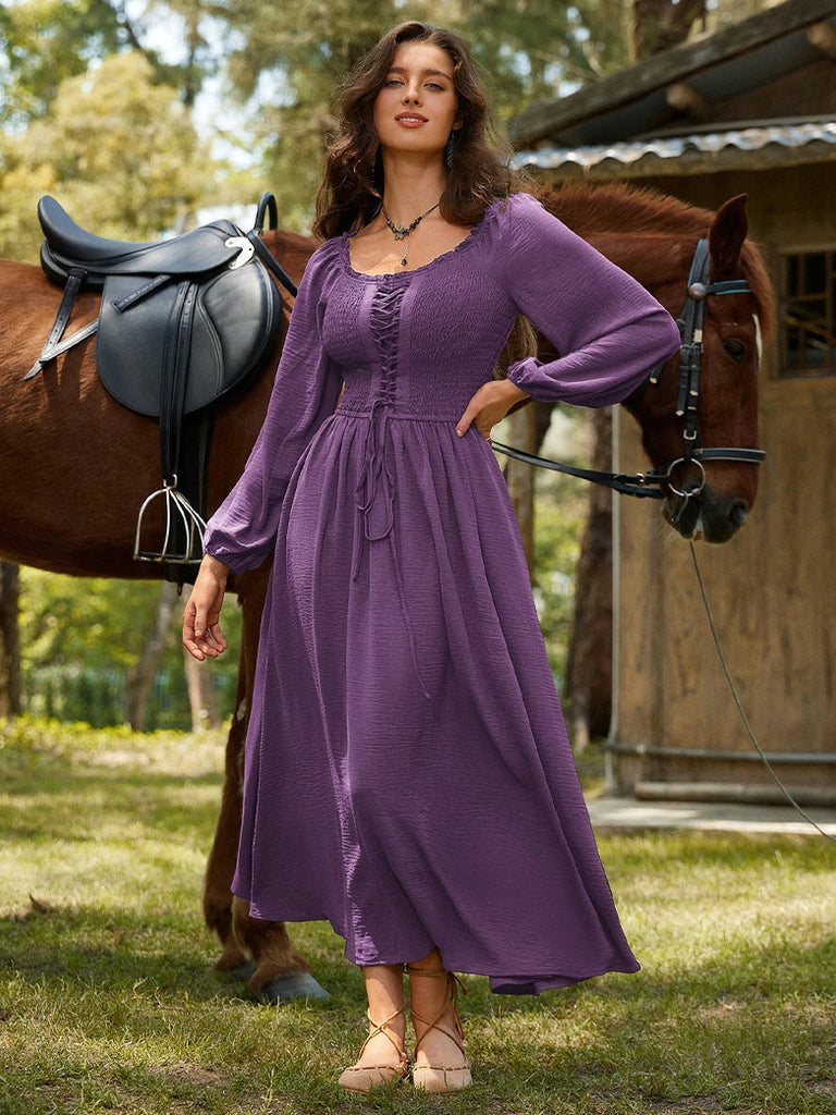 Scarlet Darkness Renaissance Elastic Waist Cross Straps Pockets Dress