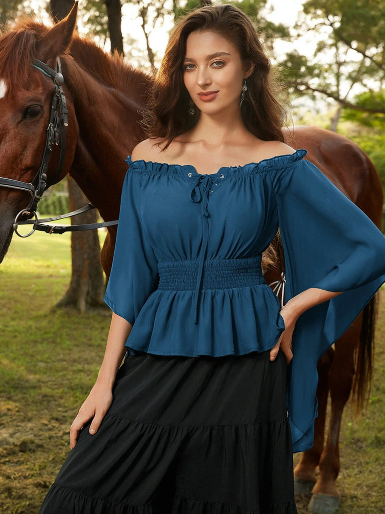 Scarlet Darkness Renaissance Flowing Off-Shoulder Witch Tops