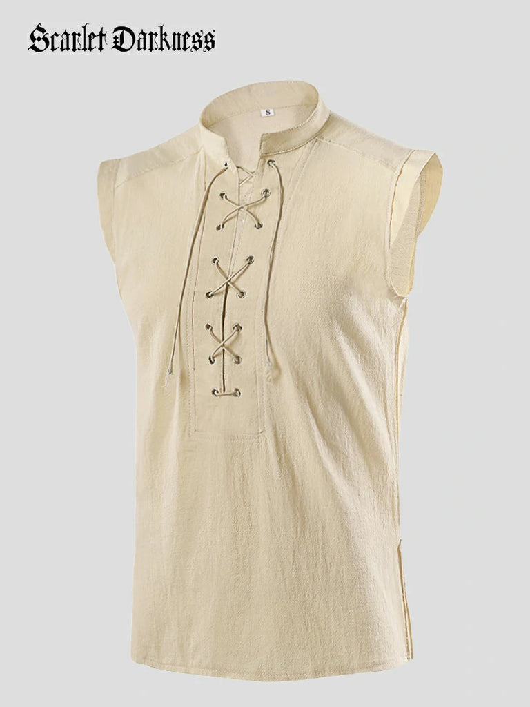Scarlet Darkness Medieval Warrior Men's Stand Collar Lace-up Vest