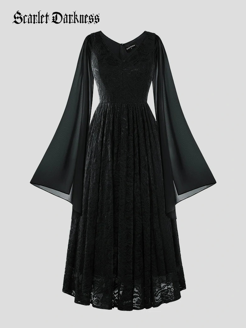 Scarlet Darkness VIctoria Gothic Chiffon Lace Slit Sleeve Party Dress Scarlet Darkness VIctoria Gothic Chiffon Lace Slit Sleeve Party Dress