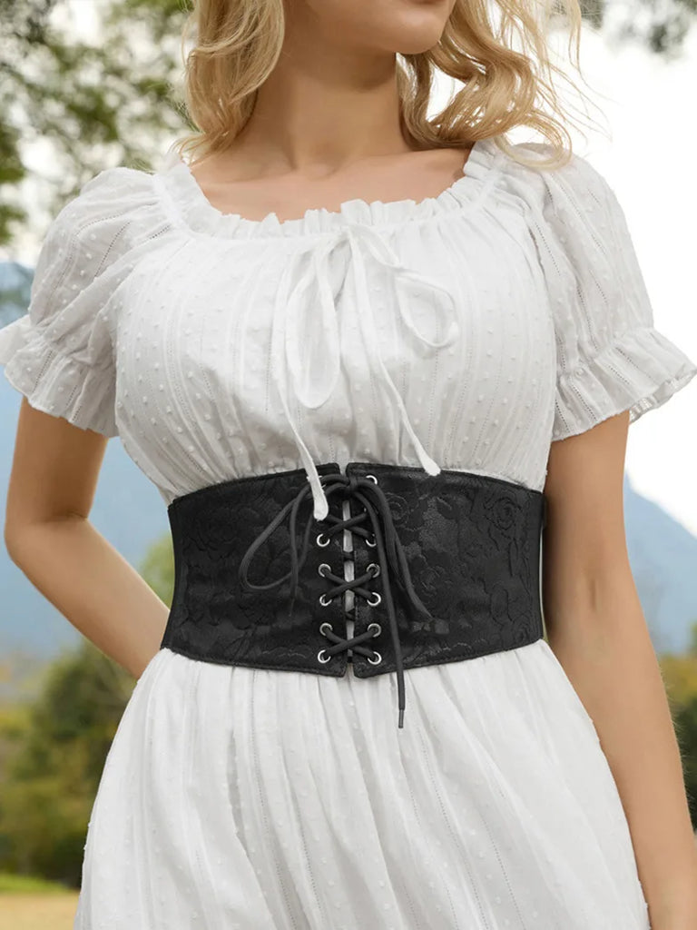 Lace Covered Leather Waistband Stretchy Waist Belt SCARLET DARKNESS