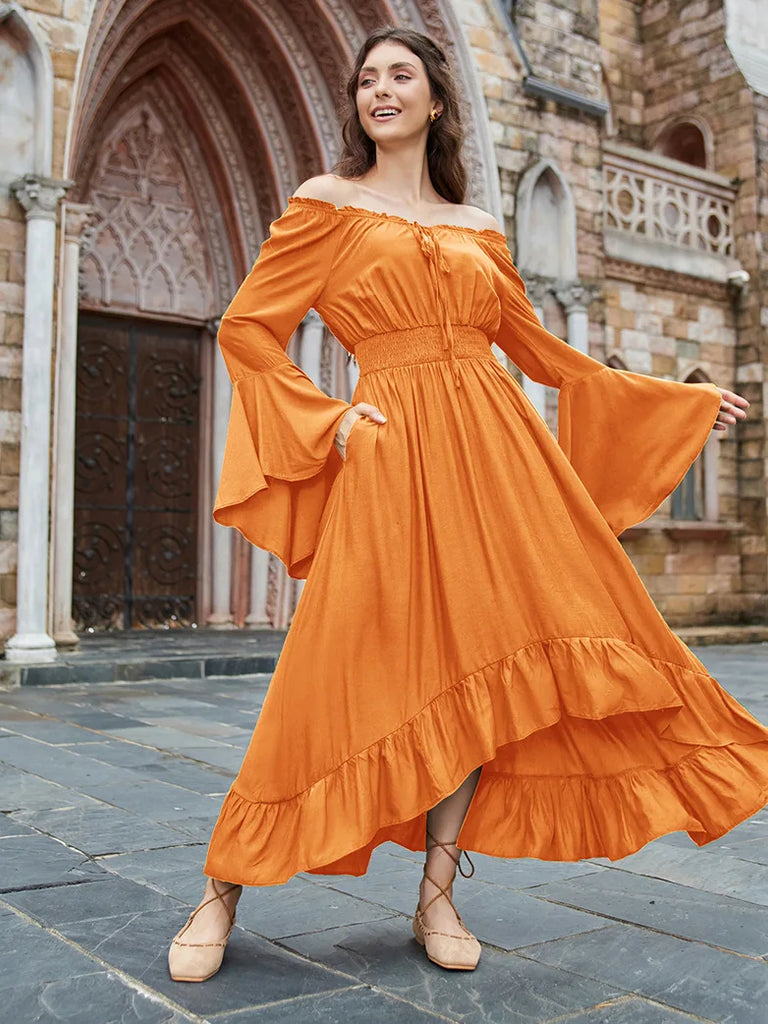 Women High-Lo Dress Long Sleeve Off Shoulder Dress