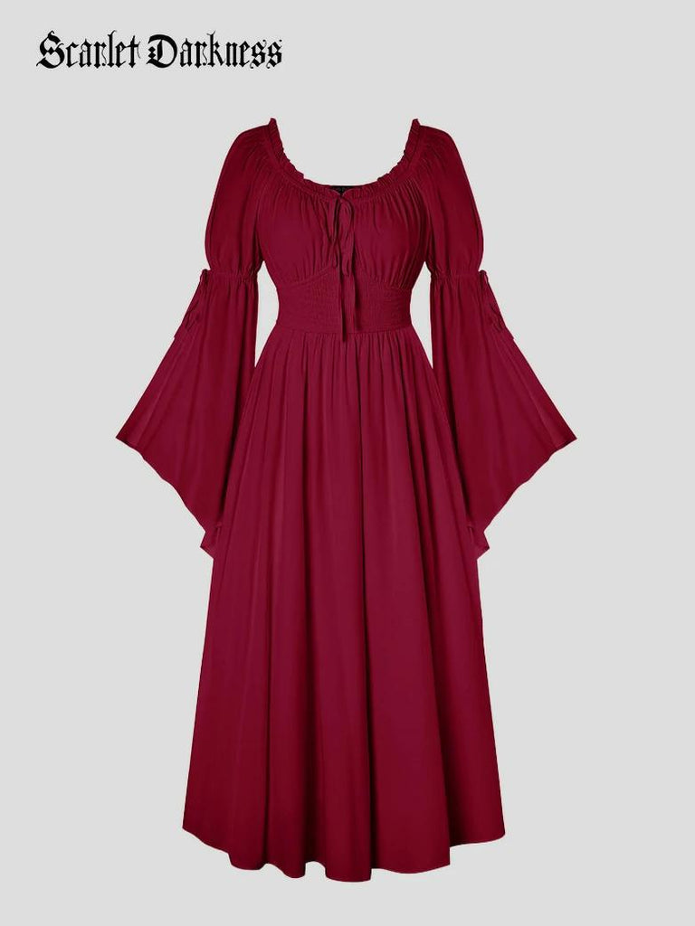 Scarlet Darkness Renaissance Faire Long Slit Sleeve Pockets Dress Wine