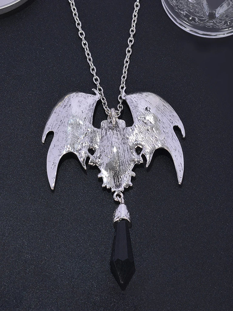 Halloween Accs 2023-Bat Wing Gem Necklace SCARLET DARKNESS
