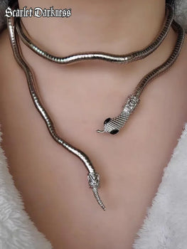 Halloween Accs 2023-Gothic Twisted Snake Necklace SCARLET DARKNESS