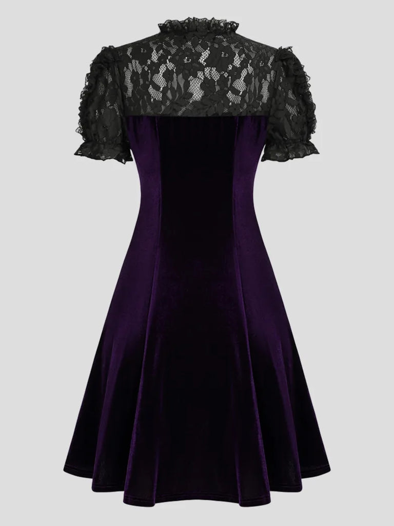 Velvet Gown Gothic Lace Patchwork Hollowed-out A-Line Dress SCARLET DARKNESS