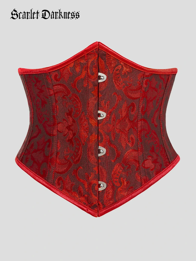 Scarlet Darkness Renaissance Waist Corset Cincher with Metal Hook Wine