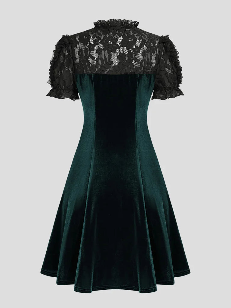 Velvet Gown Gothic Lace Patchwork Hollowed-out A-Line Dress Scarlet Darkness
