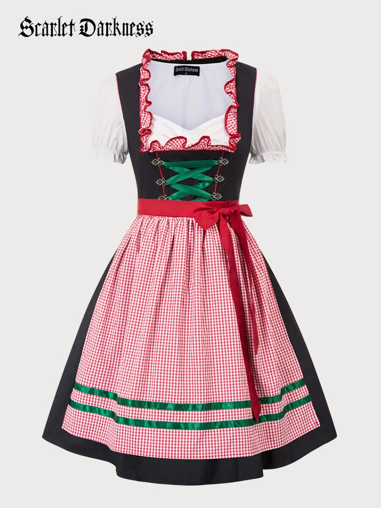 Women Costumes For German Bavarian Oktoberfest 3pc-Set Scarlet Darkness