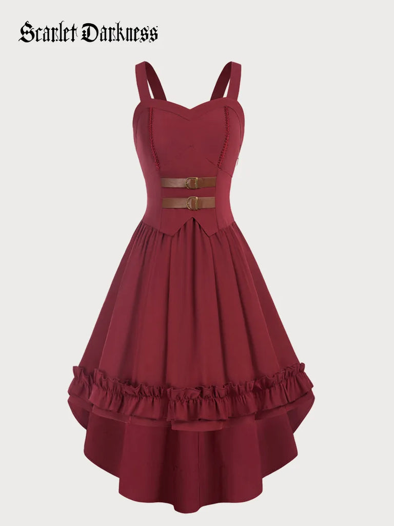Sweetheart Neck High-Lo Ruffled Hem A-Line Dress Scarlet Darkness