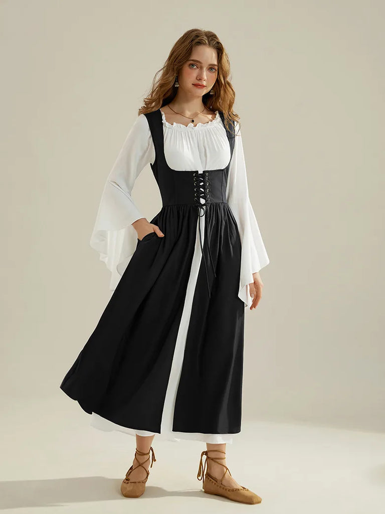 Bell Sleeve Off Shoulder Renaissance Costume+Lace-up Vest SCARLET DARKNESS