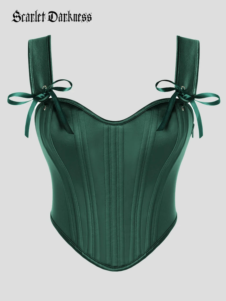 Scarlet Darkness Renaissance Satin Corset Bustier Lace-up Top Dark green