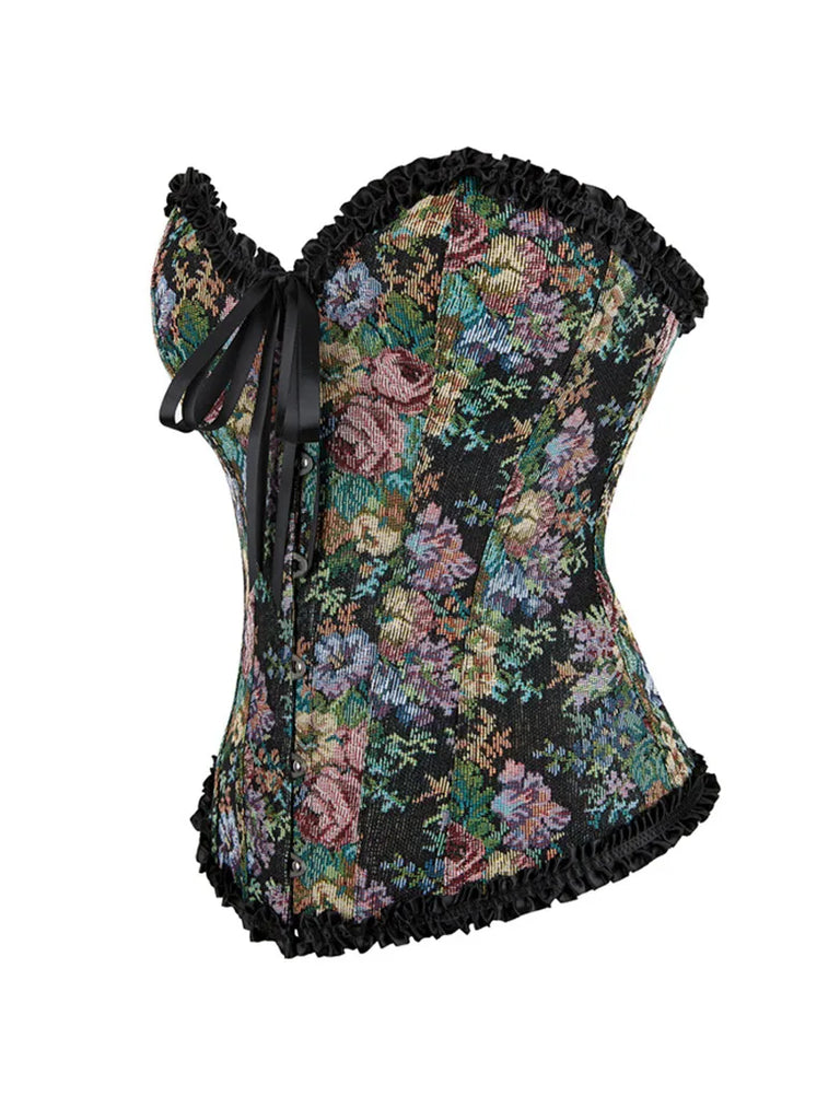 Women Victorian Sweetheart Collar Floral Bustier Corset SCARLET DARKNESS