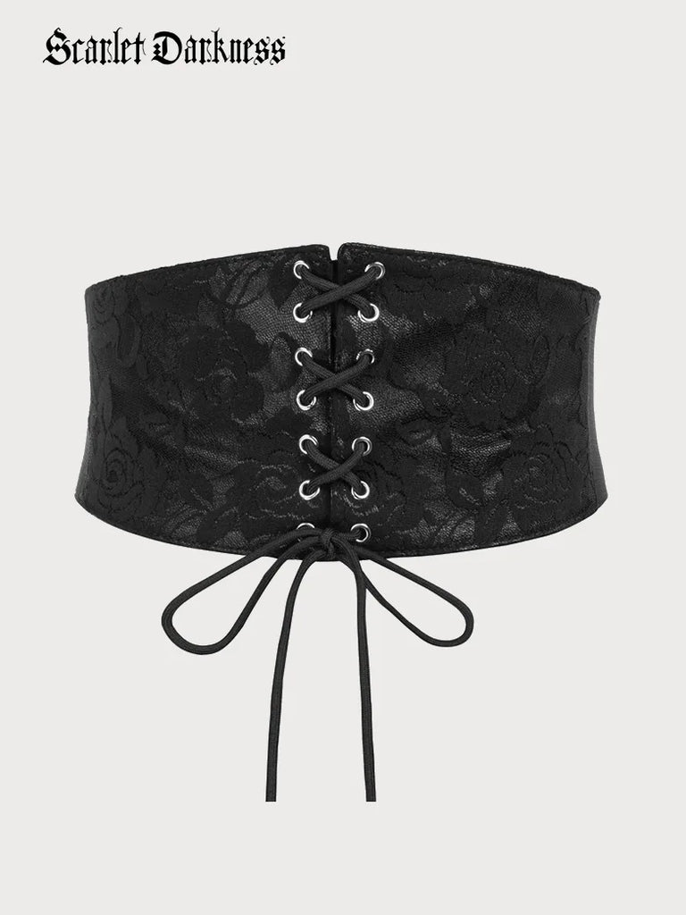 Lace Covered Leather Waistband Stretchy Waist Belt Scarlet Darkness