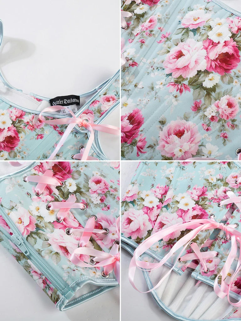 Scarlet Darkness Renaissance Lace-up Corset Top with Hand-drawn Patterns