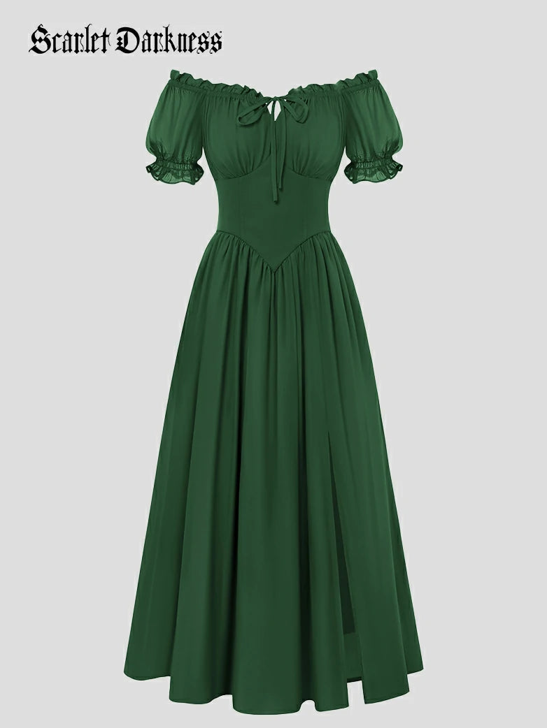Renaissance Off Shoulder Milkmaid Pockets Dress