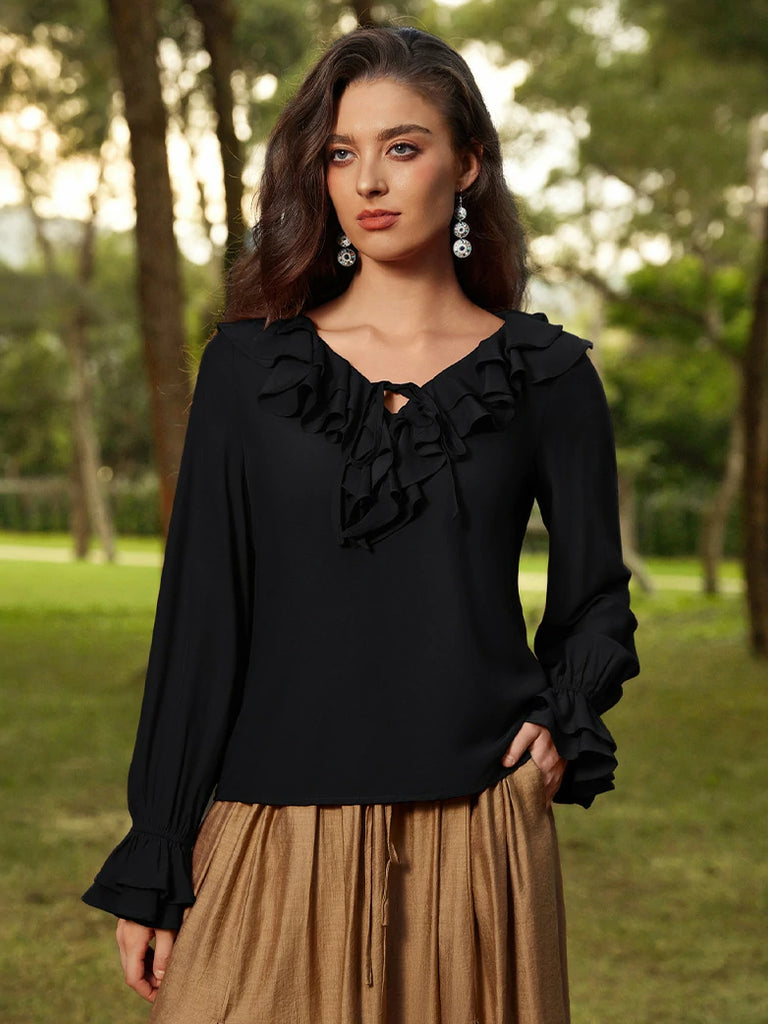 Scarlet Darkness Renaissance Ruffle Decorated Tops Pirate Shirts