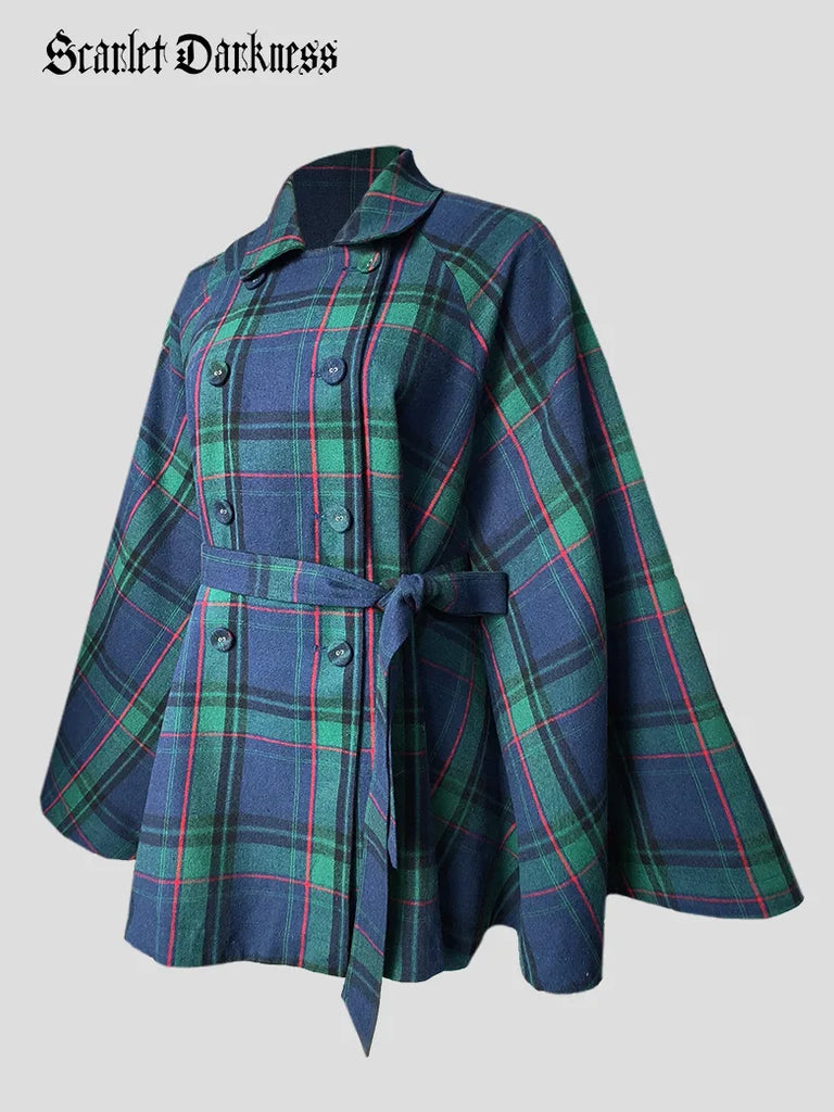 Pre-sale:Women's Vintage Cape Plaid Cloak with Pocket(S-2XL) SCARLET DARKNESS