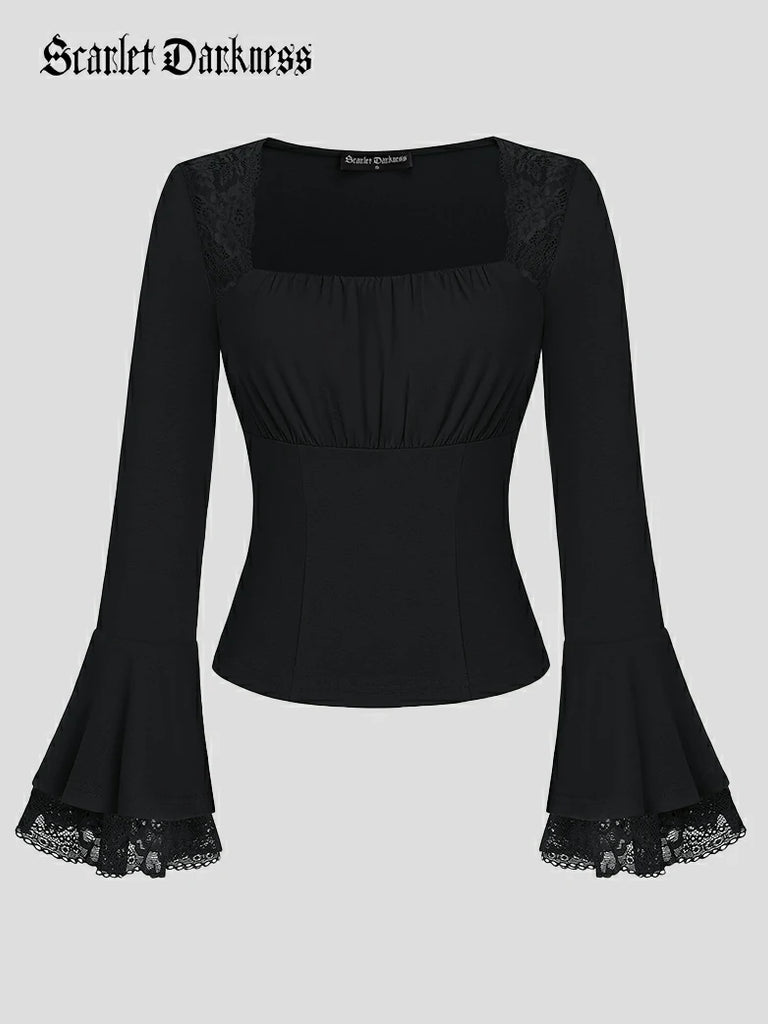 Scarlet Darkness Women 2025 Halloween Victorian Long Sleeve Shirts Black