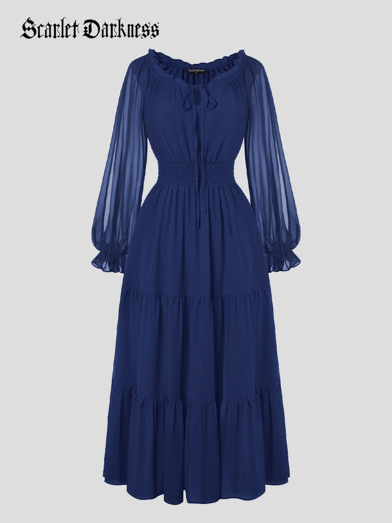 Scarlet Darkness Renaissance Chiffon Sleeve Elastic Waist Pocket Dress