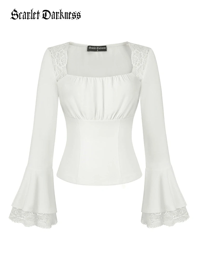 Scarlet Darkness Women 2025 Halloween Victorian Long Sleeve Shirts White