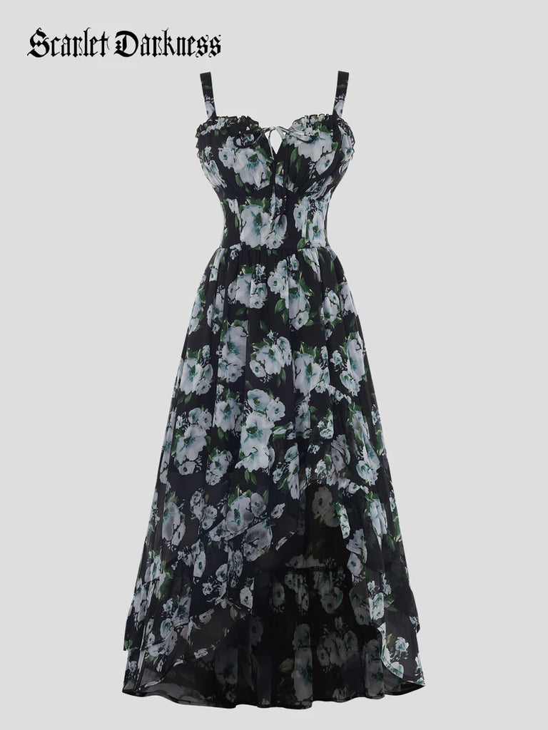 goth wedding guest dress Spring Chiffon High-Low Slit Wedding Guest Dress