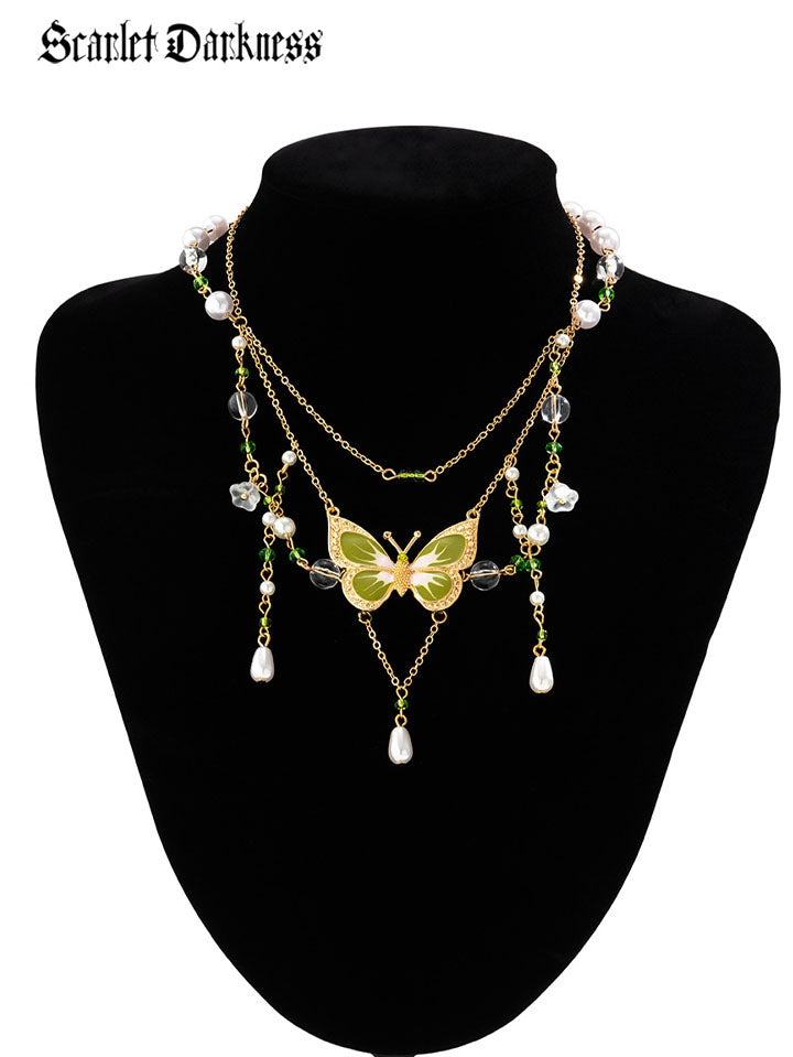 Vintage Green Butterfly Pendant Necklace Choker SCARLET DARKNESS
