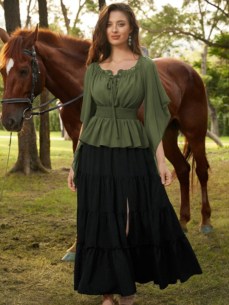 Scarlet Darkness Renaissance Flowing Off-Shoulder Witch Tops