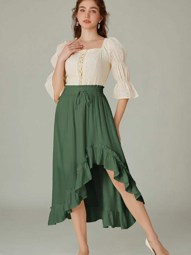 Scarlet Darkness Slub Cotton Renaissance Drawstring Waist Pocket Skirt