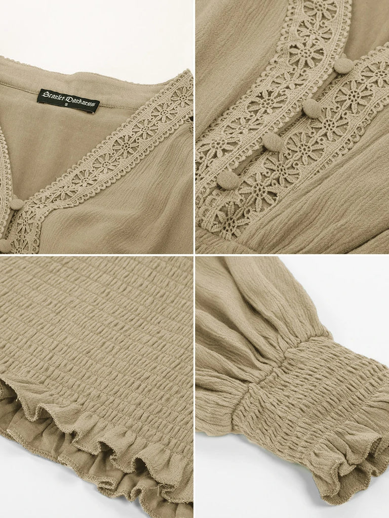 Scarlet Darkness Smocked Waist Renaissance Cotton Peasant Tops