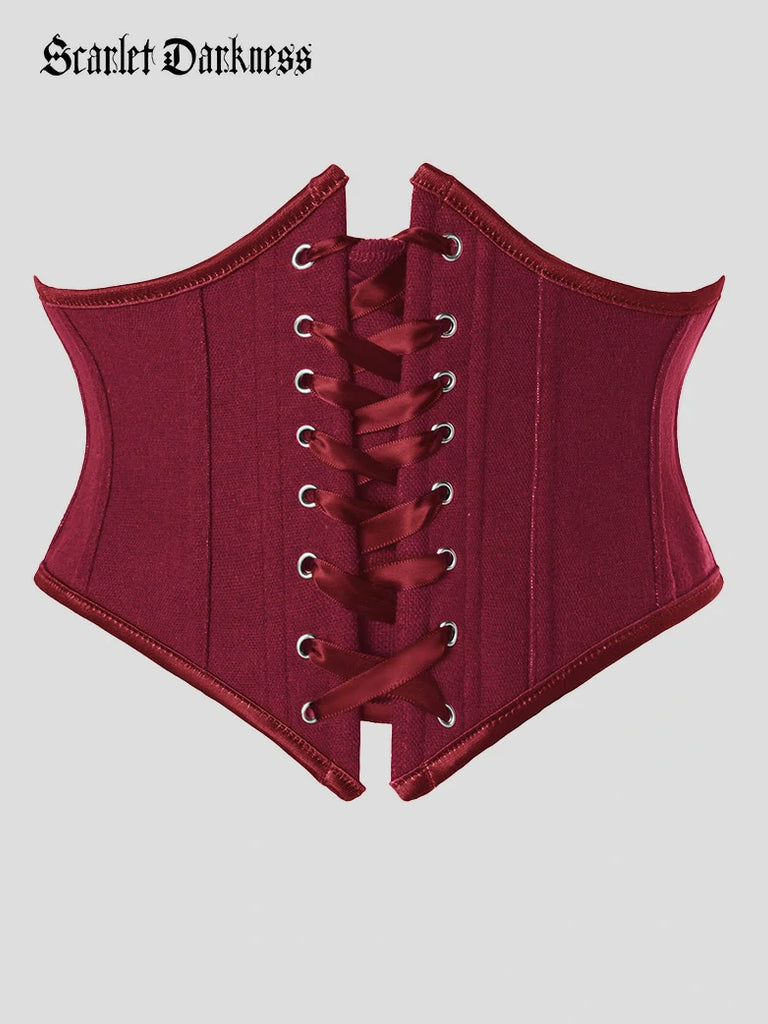 Scarlet Darkness Renaissance Corset Belt with 14 Boned Waist Cincher Wine
