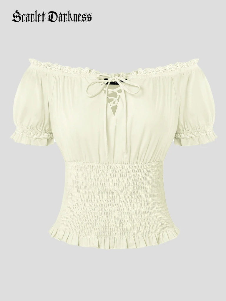 Scarlet Darkness Women Renaissance Cotton Off Shoulder Tops