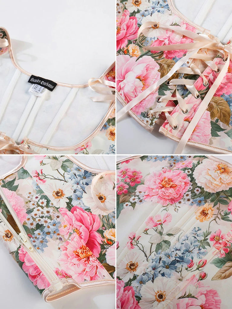 Scarlet Darkness Flower Under Bust Bustier Corset with 11 Bones