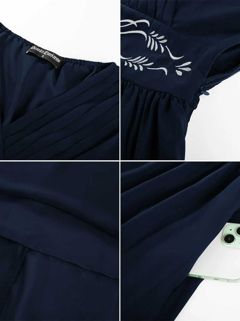 Scarlet Darkness Renaissance Purple Embroidered Chiffon Pockets Dress