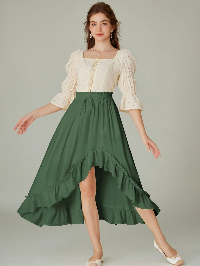 Scarlet Darkness Slub Cotton Renaissance Drawstring Waist Pocket Skirt