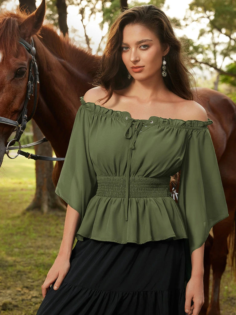 Scarlet Darkness Renaissance Flowing Off-Shoulder Witch Tops