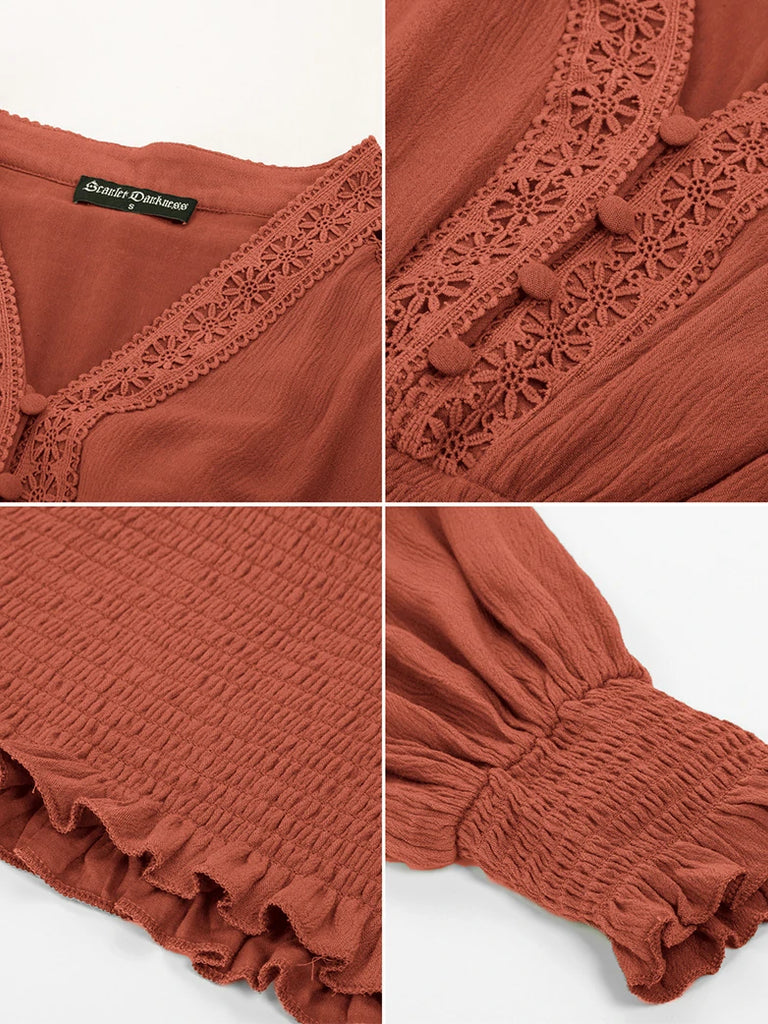 Scarlet Darkness Smocked Waist Renaissance Cotton Peasant Tops