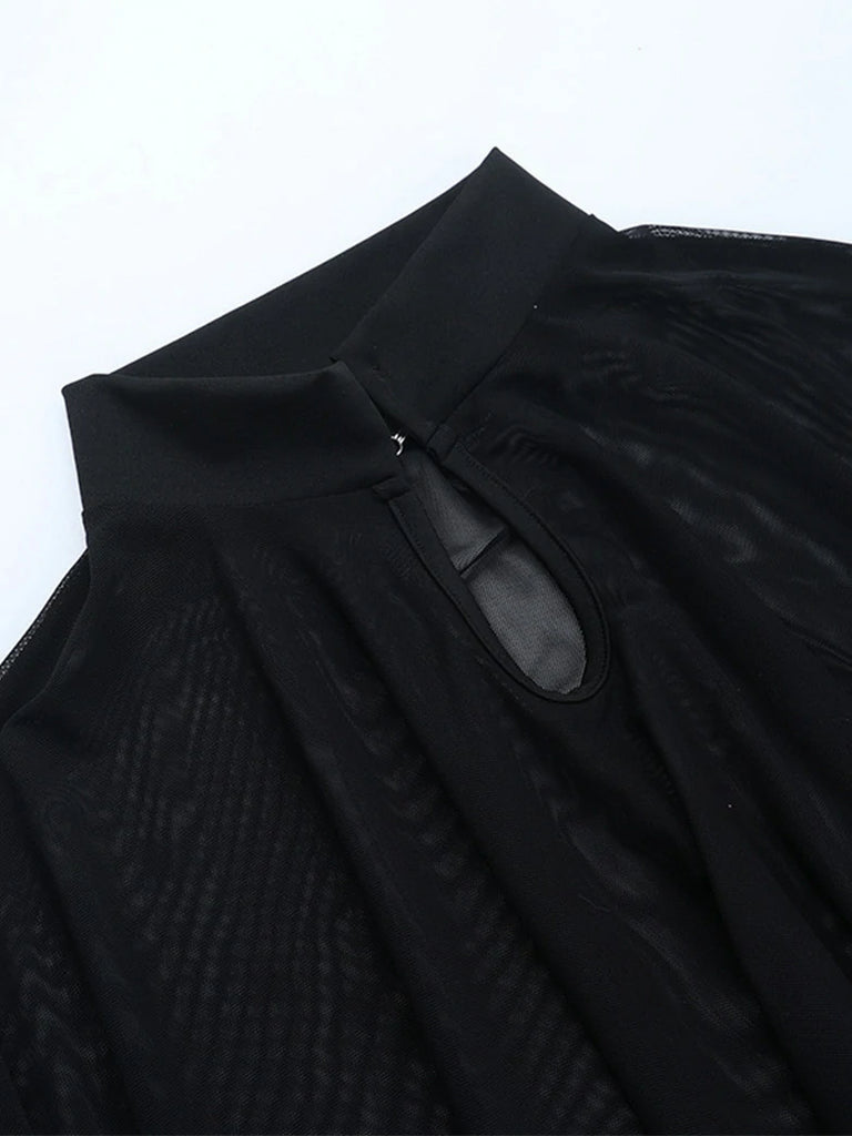 Scarlet Darkness Gothic Suspender Bodysuit Mesh Cape Two-Piece Set