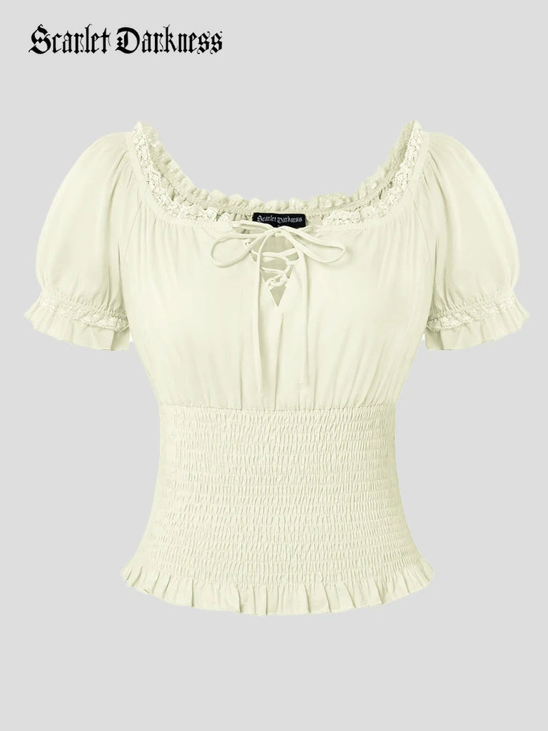 Scarlet Darkness Women Renaissance Cotton Off Shoulder Tops Ivory