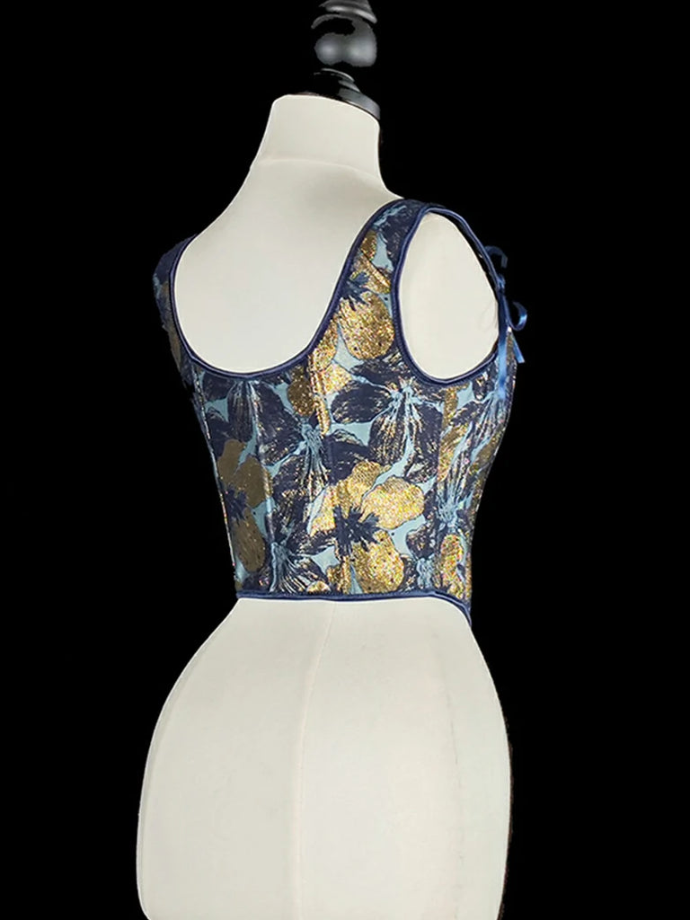 Scarlet Darkness Royal Blue Victorian Jacquard Corset with Lace up