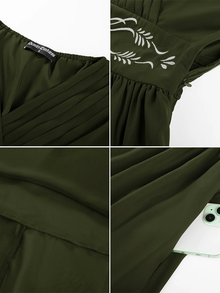 Scarlet Darkness Renaissance Purple Embroidered Chiffon Pockets Dress