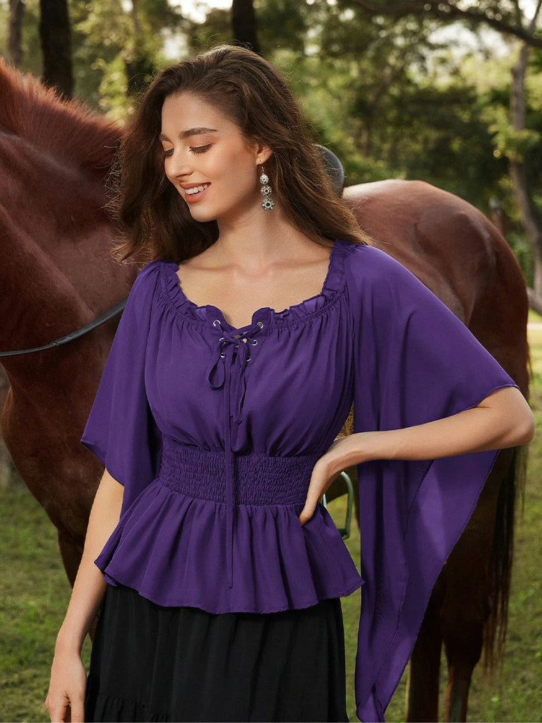 Scarlet Darkness Renaissance Flowing Off-Shoulder Witch Tops