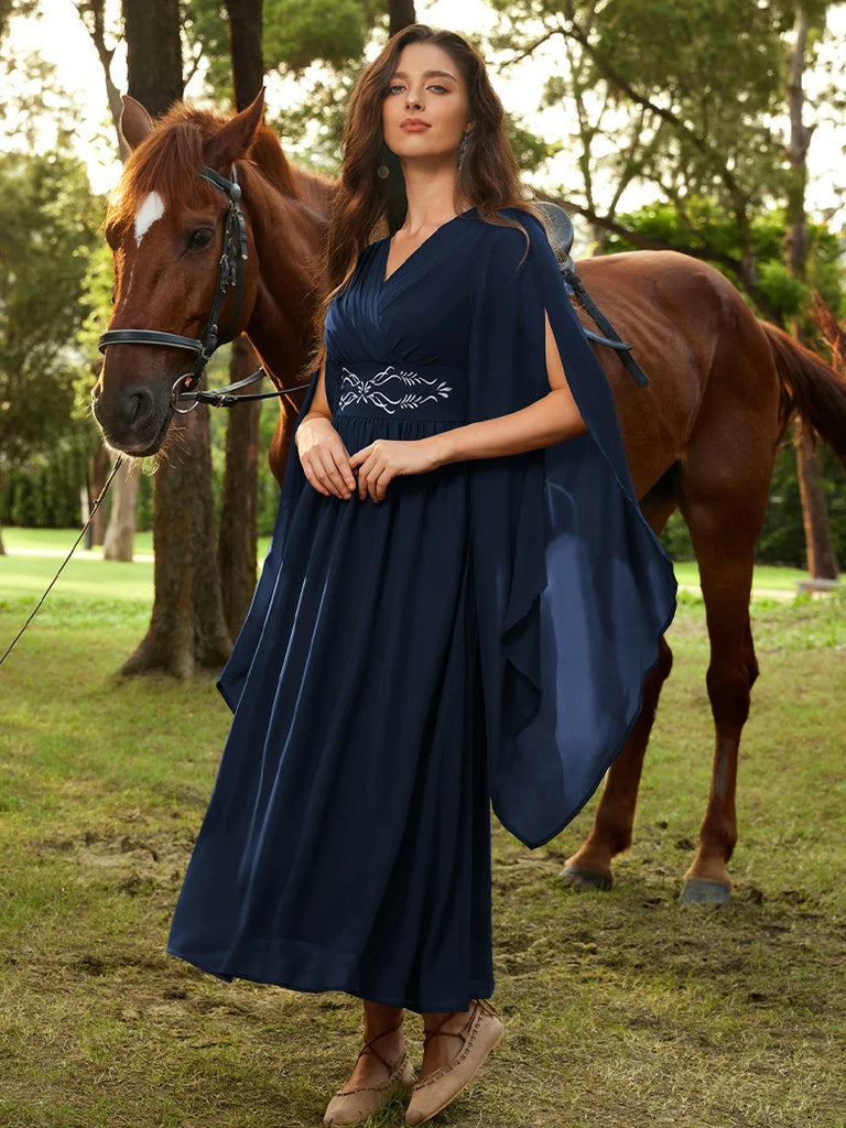 Scarlet Darkness Renaissance Purple Embroidered Chiffon Pockets Dress