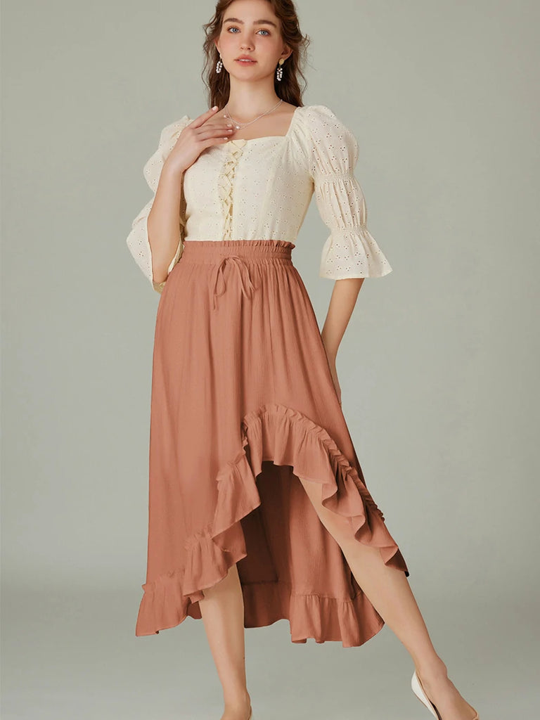 Scarlet Darkness Slub Cotton Renaissance Drawstring Waist Pocket Skirt