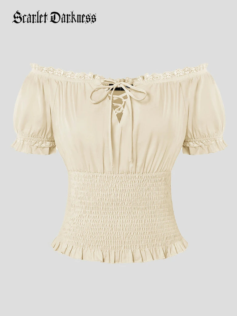 Scarlet Darkness Women Renaissance Cotton Off Shoulder Tops