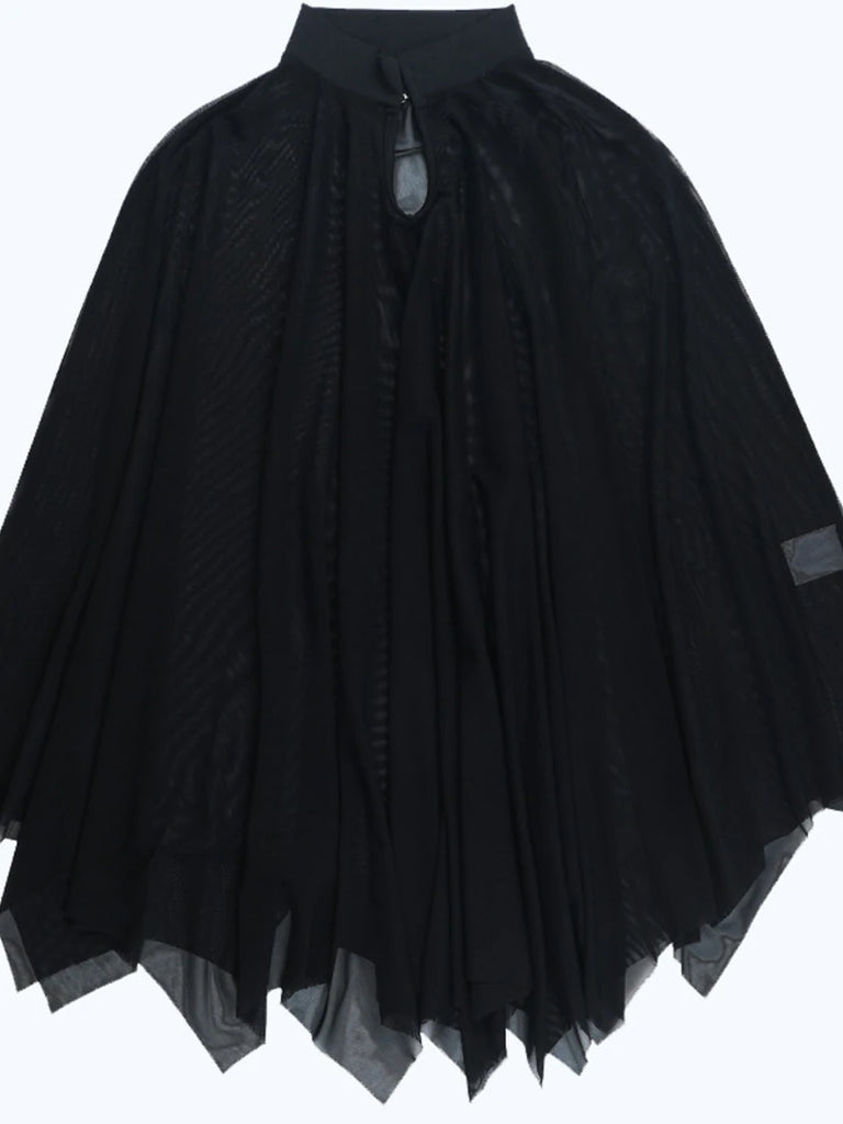 Scarlet Darkness Gothic Suspender Bodysuit Mesh Cape Two-Piece Set