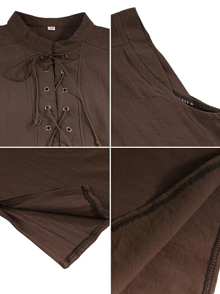 Scarlet Darkness Medieval Warrior Men's Stand Collar Lace-up Vest