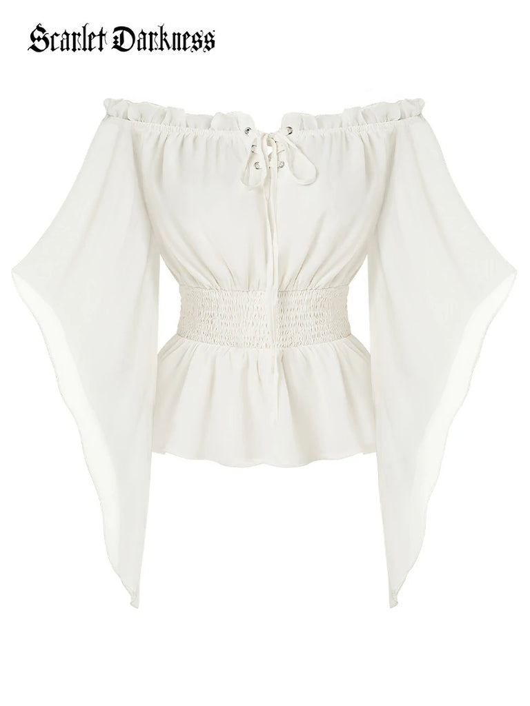 Scarlet Darkness Renaissance Flowing Off-Shoulder Witch Tops