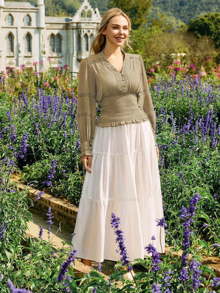 Scarlet Darkness Smocked Waist Renaissance Cotton Peasant Tops