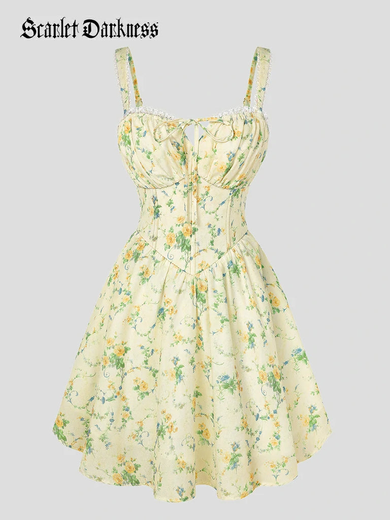 Scarlet Darkness Victoria Corset floral A-Line Dress for Vacation Yellow